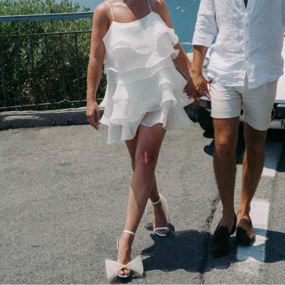 Jimmy Choo Aveline White Bow Heels